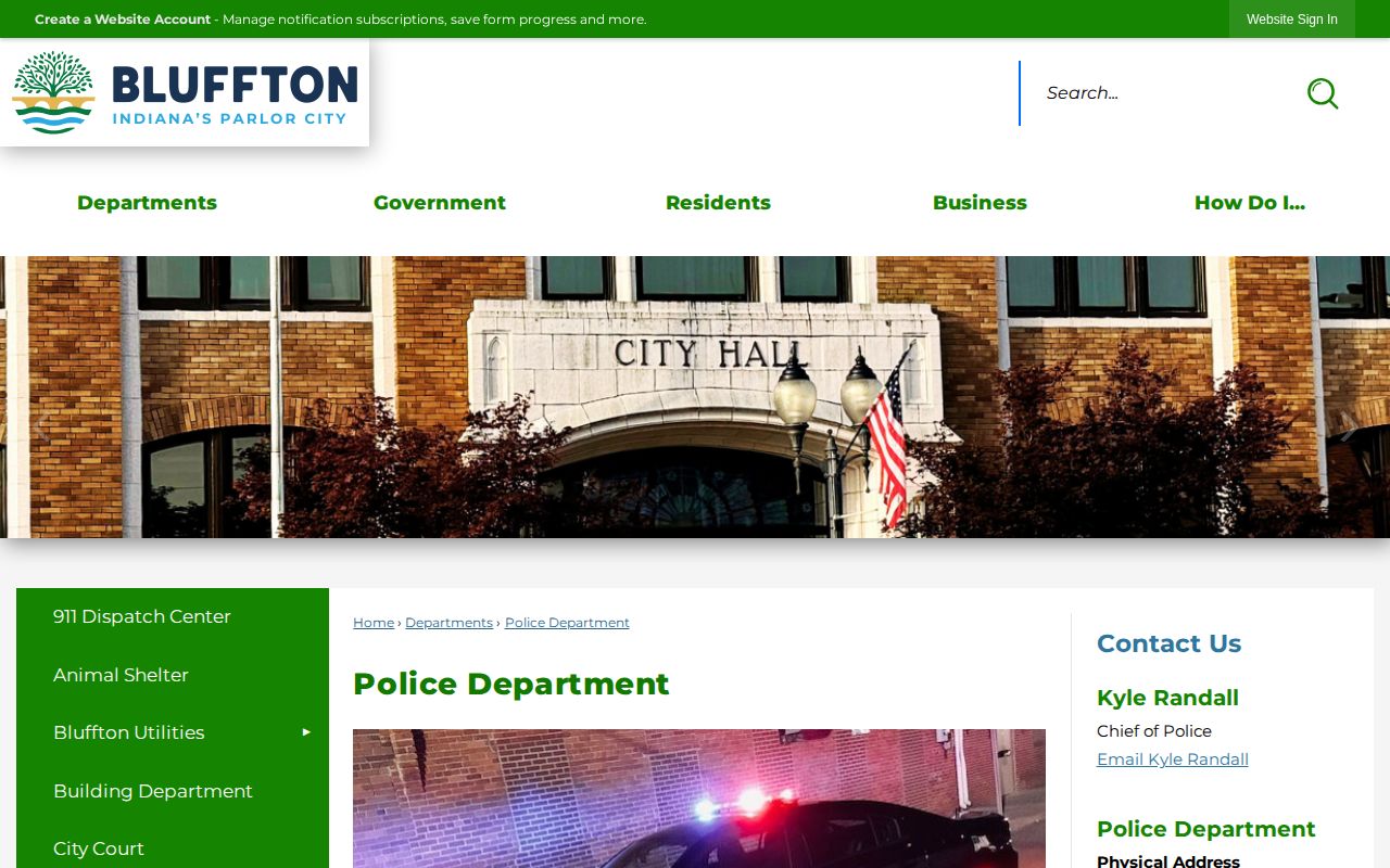 Bluffton Police Department official page for Bluffton arrest record contacts