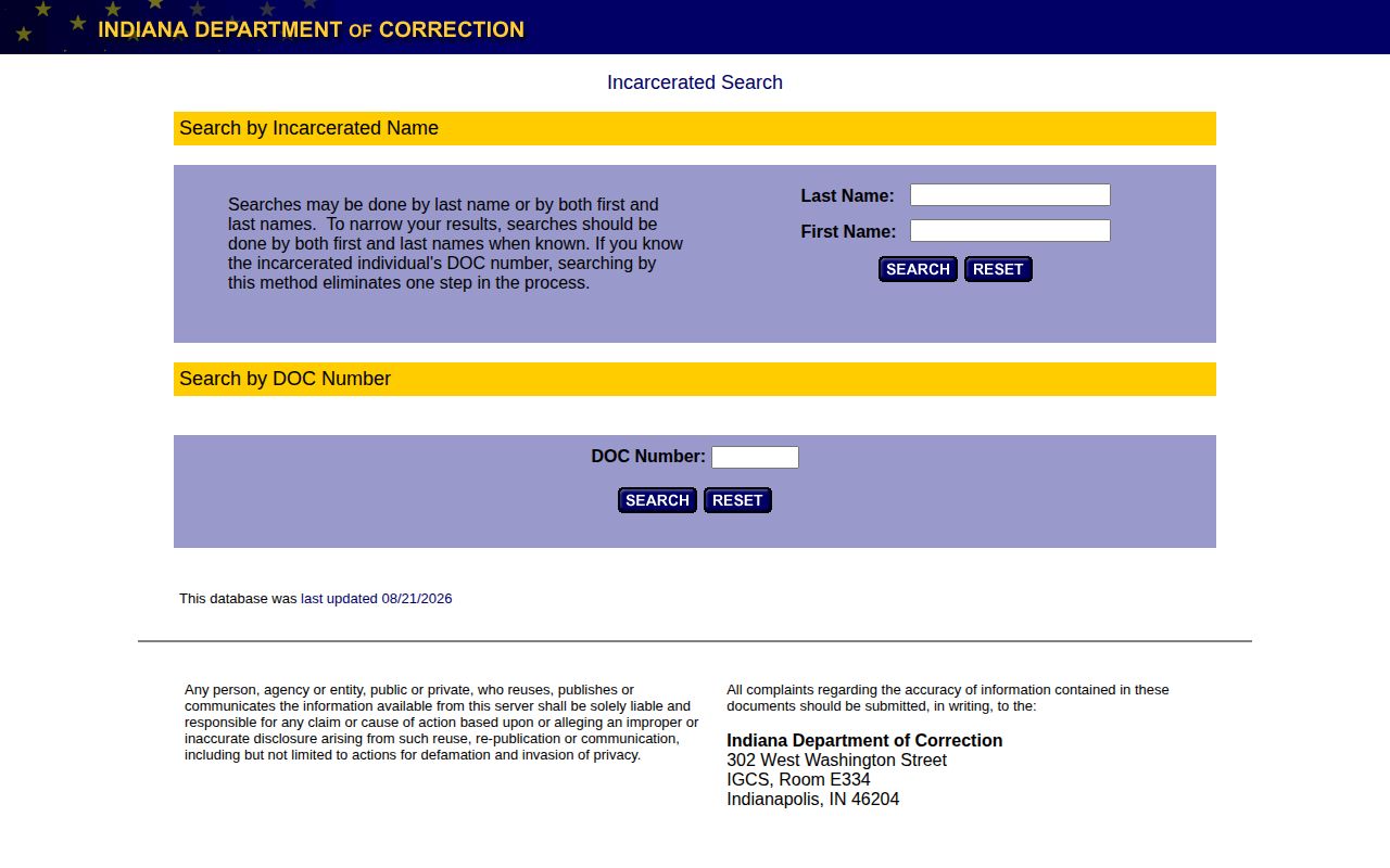 Indiana DOC offender photo search for Wells County records
