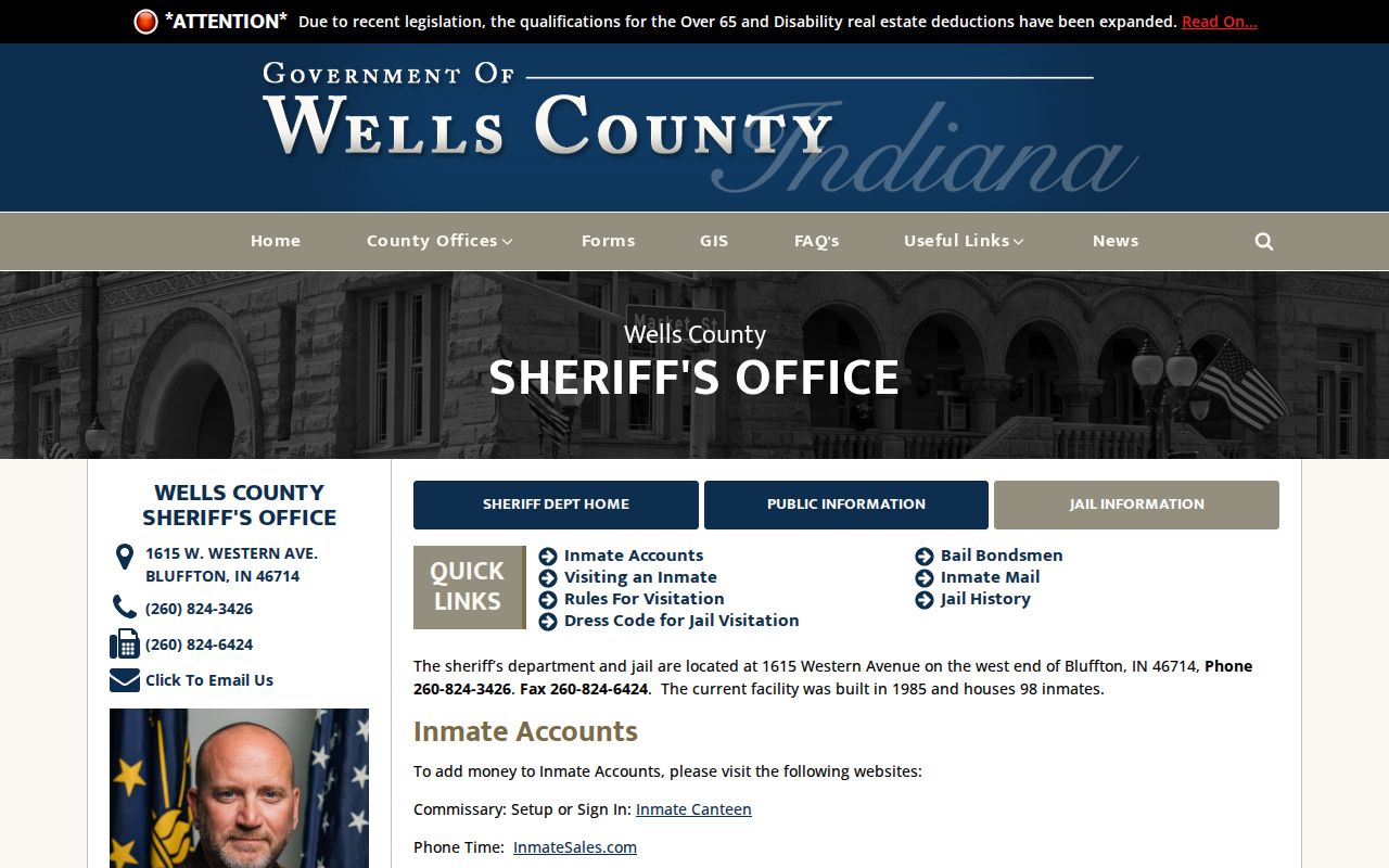 Wells County jail information for busted mugshot and booking records