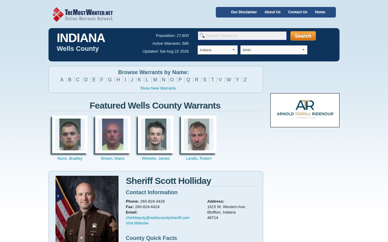 Wells County sheriff-linked wanted warrant search interface